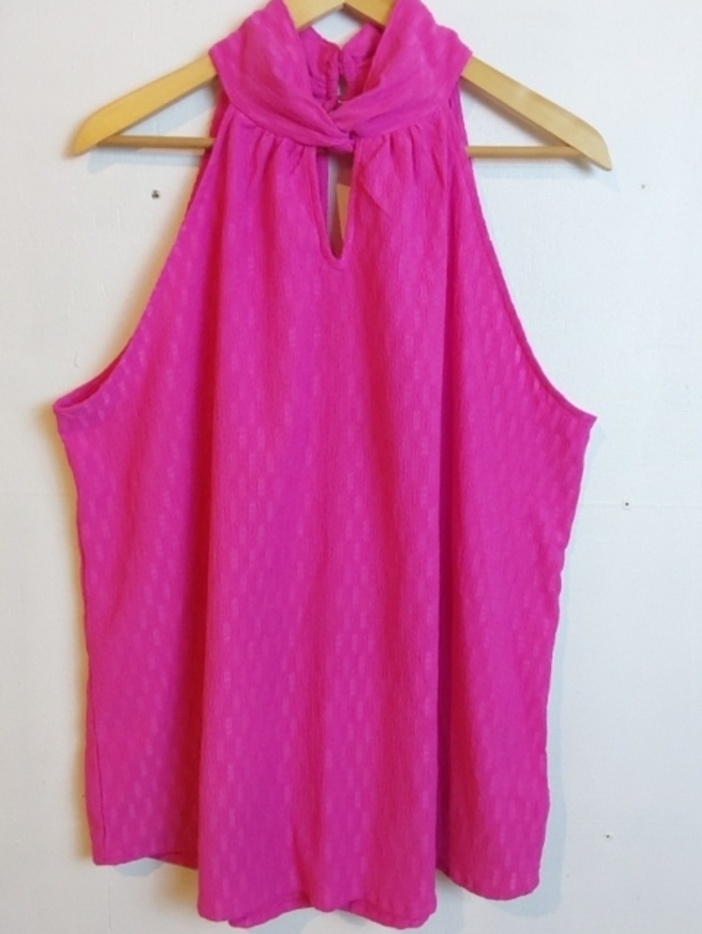 Anne Klein |Vibrant Pink Textured Blouse Keyhole Sleeveless Top Preppy Mod  XL